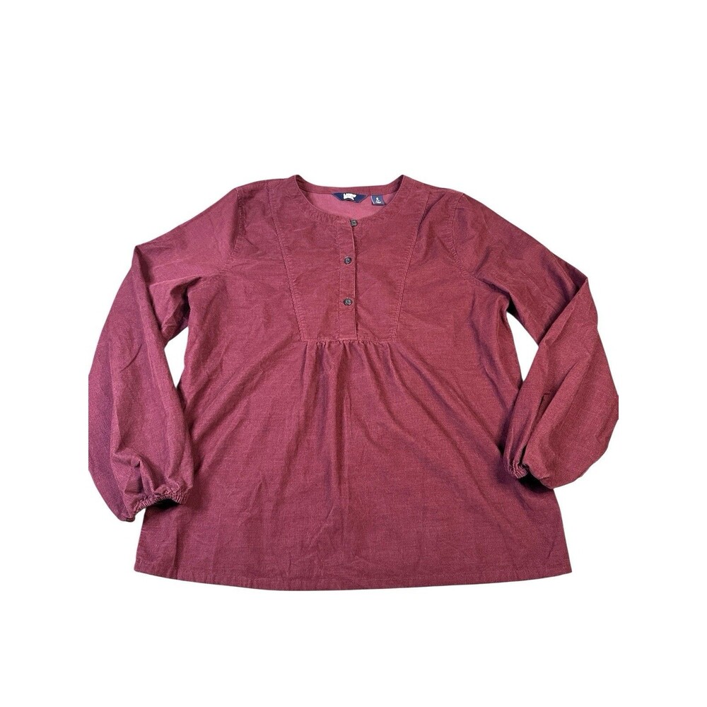 Lands' End Small Corduroy Pullover Blouse Top Long Sleeve Button Front Burgundy
